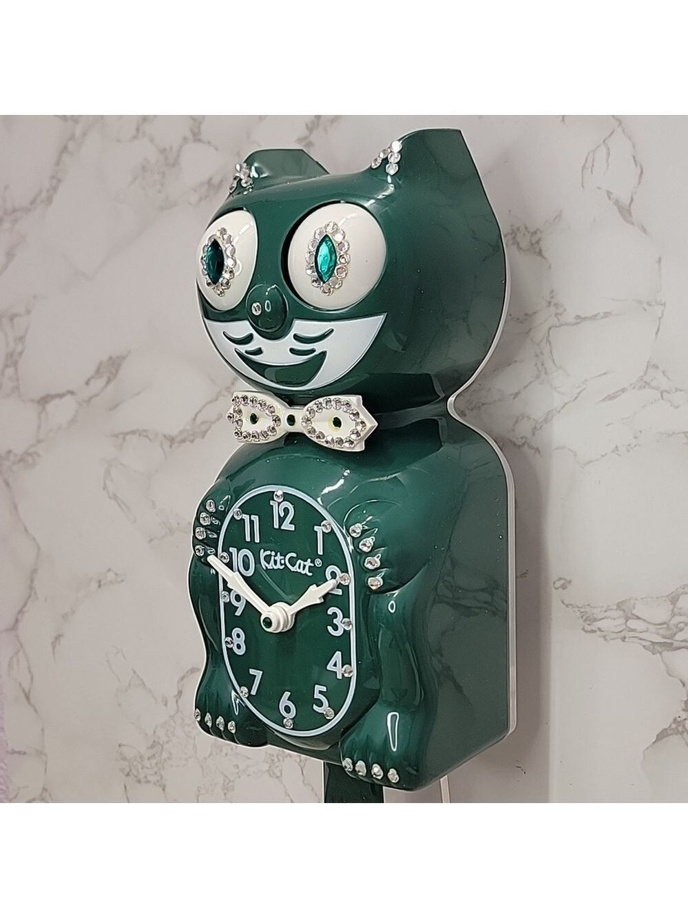 Vintage Ivy Green Jeweled Kit Cat Klock Clock SUPER RARE NOS - Picture 5 of 8